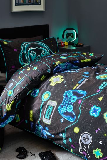 teenager Tilføj til Antologi Buy Black Kids Glow-In-The-Dark Gamer Duvet Cover And Pillowcase Set from  Next Denmark