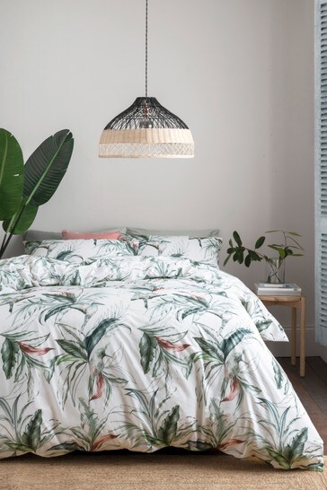 Green Palm Leaf 100% Cotton Printed Duvet Cover and Pillowcase Set