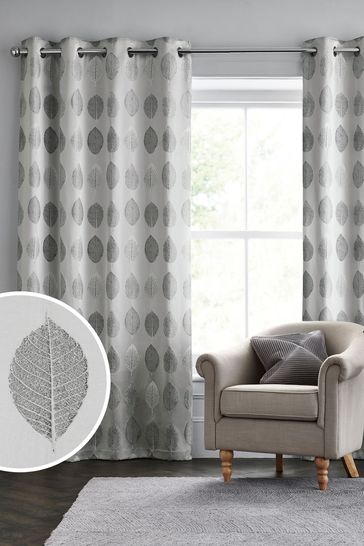 Silver Grey Remy Leaf Blackout/Thermal Eyelet Curtains