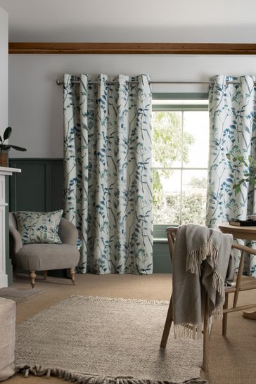 Blue Isla Floral Print Blackout/Thermal Curtains