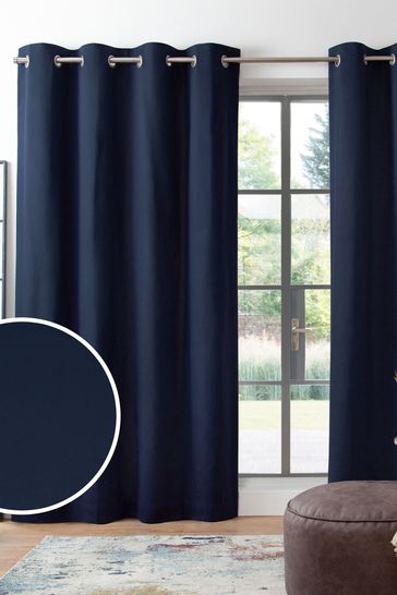 Blickdichte Thermo-Vorhänge aus Baumwolle mit Ösen, Marineblau