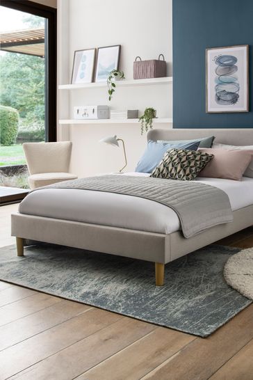 Wilson Upholstered Contemporary Tweed Natural Linen Bed