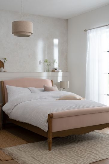 Ont Velvet Blush Pink Josie Bed, Carved Wooden Bed Frames Uk