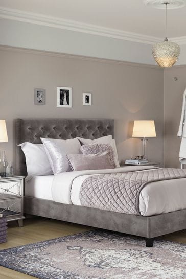 Opulent Velvet Steel Grey Paris Upholstered Bed Frame