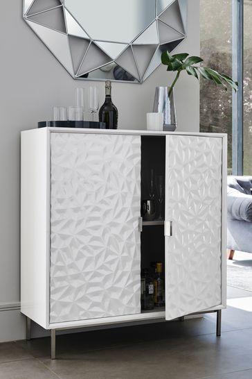 Mode White Gloss Textured Drinks Cabinet 