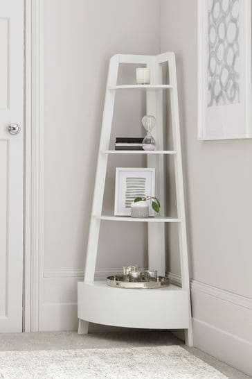 Mode White Gloss Space Saving Corner Ladder Shelf