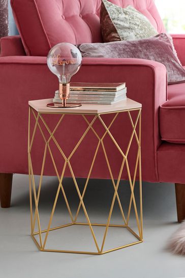 Blush Pink Hex Regular Side Table, Rose Gold Hexagon Coffee Table Uk