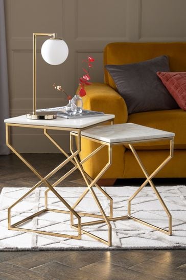 Marble and Gold Nest of 2 Tables