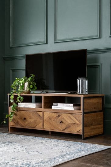 Bronx Chevron Oak Effect Extending TV Stand with Drawers