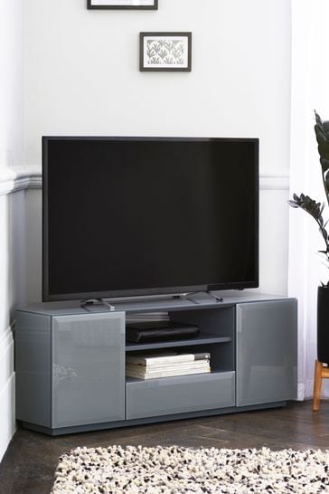 Sloane Grey Glass Corner TV Stand with Drawer