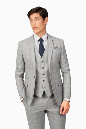 Ted Baker Lt Grey Blue Check Slim Suit: Jacket