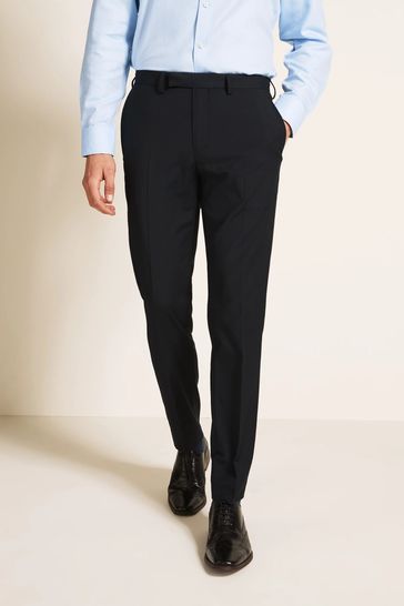 MOSS Tailored Fit Machine Washable Navy Plain Trousers with Stretch