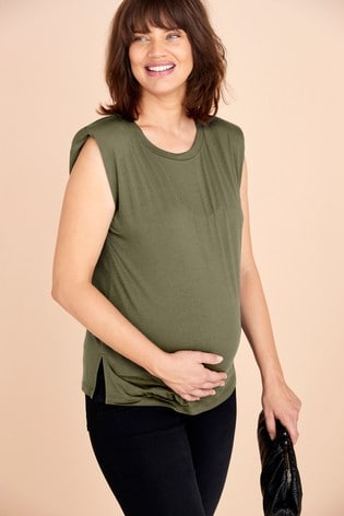 Khaki Maternity Shoulder Pad T-Shirt