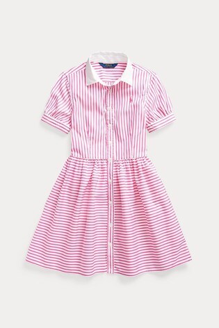pink and white striped shirt dress