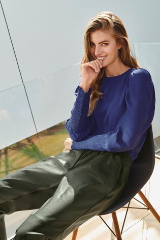Buy Purple Smock Puff Sleeve Top from