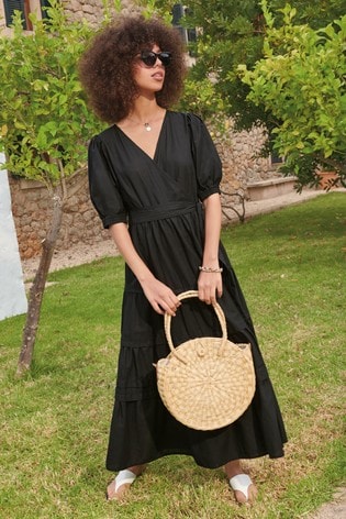 Buy Black Puff Sleeve Wrap Dress from Next Luxembourg