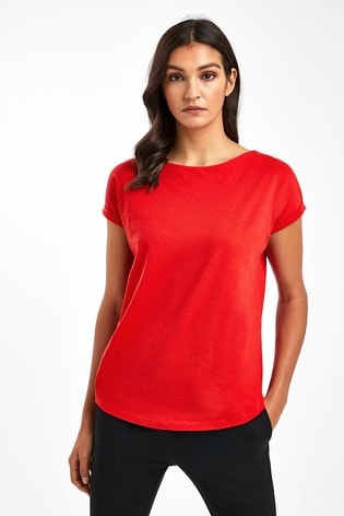 Red Round Neck Cap Sleeve T-Shirt