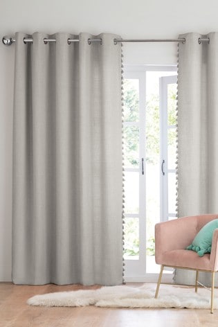 Grey Textured Tassel Eyelet Lined Curtains