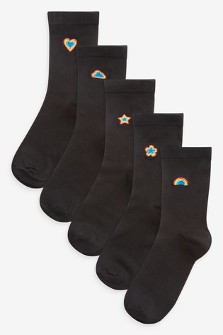 Rainbow Embroidered Motif Ankle Socks 5 Pack