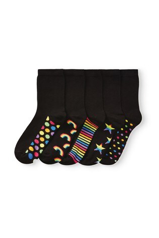 Rainbow Black Footbed Ankle Socks 5 Pack