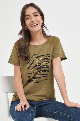 Khaki Zebra Print Raglan T-Shirt