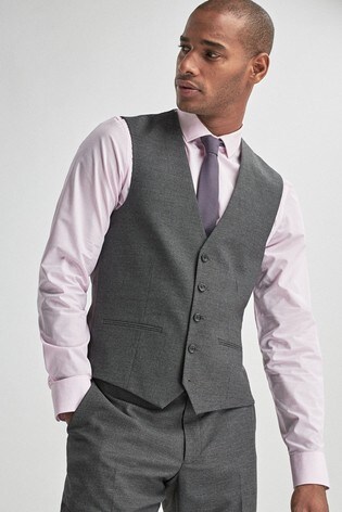 Charcoal Textured Suit: Waistcoat