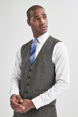 Grey Textured Suit: Waistcoat