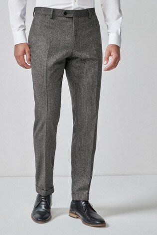 Grey Skinny Fit Herringbone Suit: Trousers