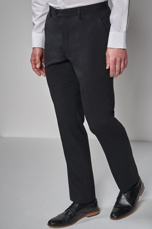 Black Regular Fit Wool Blend Stretch Suit: Trousers