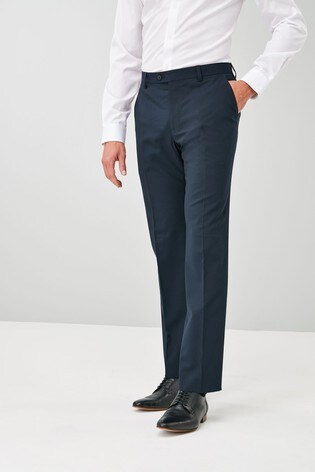 Navy Regular Fit Wool Blend Stretch Suit: Trousers