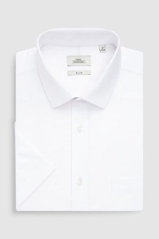 White Slim Fit Short Sleeve Easy Care Shirt