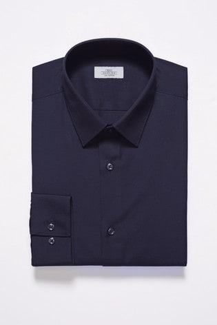 Navy Blue Slim Fit Single Cuff Next Easy Care Shirt