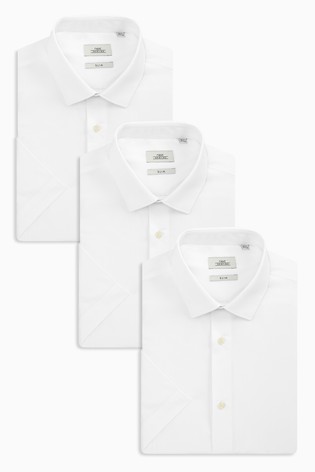 White 3 Pack Slim Fit Short Sleeve Shirts