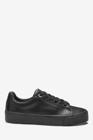 Black Regular/Wide Fit Signature Chunky Leather Lace-Up Trainers