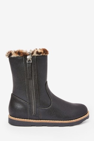 fur lined black boots womens