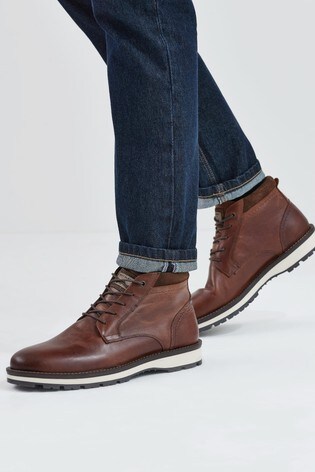 Brown Leather Cleated Sole Boots