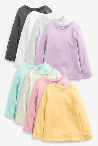 Multicolour 8 Pack Cotton Long Sleeve T-Shirts (3mths-7yrs)