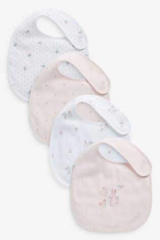 Pink 4 Pack Delicate Bunny Baby Bibs