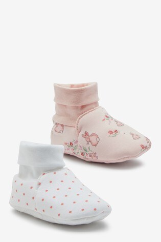 Pink Bunny/White Spot 2 Pack Cotton Rich Baby Booties (0-18mths)