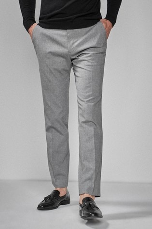 Grey Slim Fit Textured Trousers
