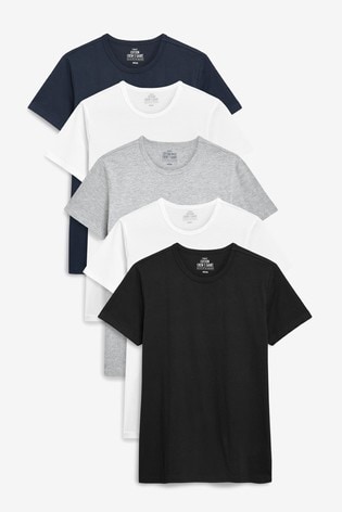 Black/Grey Marl/White/Navy Slim T-Shirts 5 Pack
