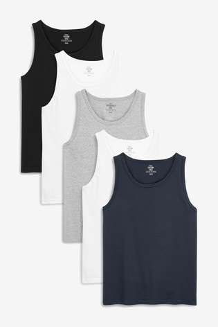 Black/White/Grey Marl/Navy Blue Vests 5 Pack
