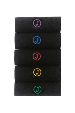 Initial Black Embroidered Lasting Fresh Socks 5 Pack