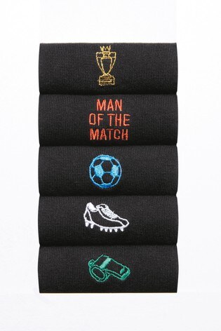 Black Football 5 Pack Embroidered Socks