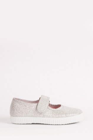 Trotters London Silver Martha Canvas Shoes