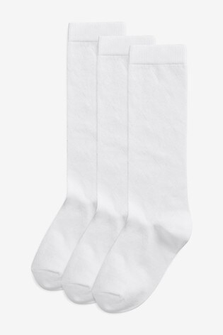 Pack de 3 pares de calcetines escolares hasta la rodilla de algodón con diseño de rombos en blanco