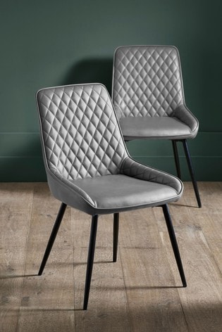 Hamilton Dining Chairs With Black Legs, Genuine Leather Dining Chairs Grey