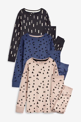 Blue/Grey/Pink All Over Print 3 Pack Snuggle Pyjamas (9mths-8yrs)