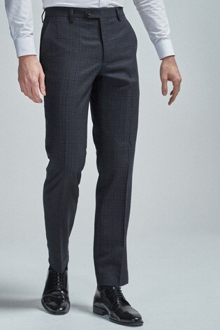 Navy/Tan Regular Fit Wool Blend Check Suit: Trousers