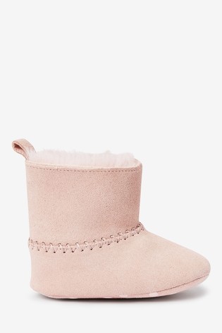 Pink Leather Warm Lined Baby Boots (0-18mths)